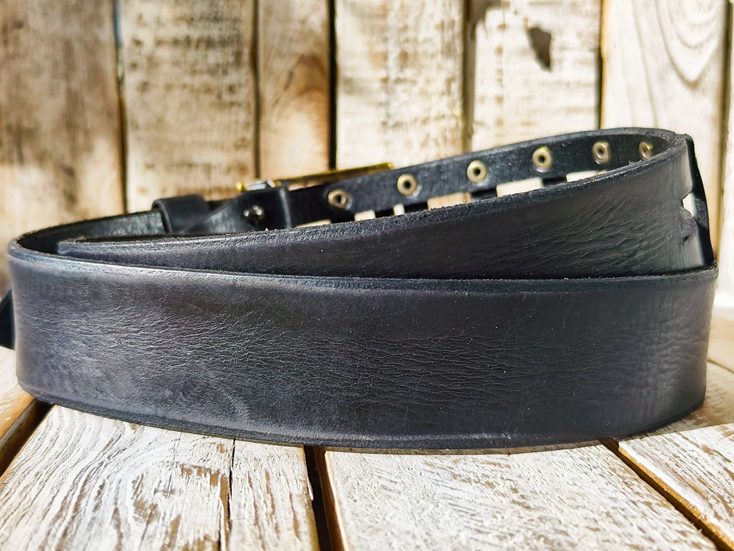 Handmade Black Leather Belt - Mens Jeans Belt - Genuine Leather - Unique Custom Design - X-mas Gift - Rocker Style
