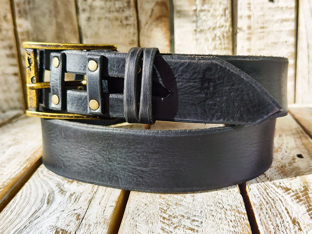 Handmade Black Leather Belt - Mens Jeans Belt - Genuine Leather - Unique Custom Design - X-mas Gift - Rocker Style