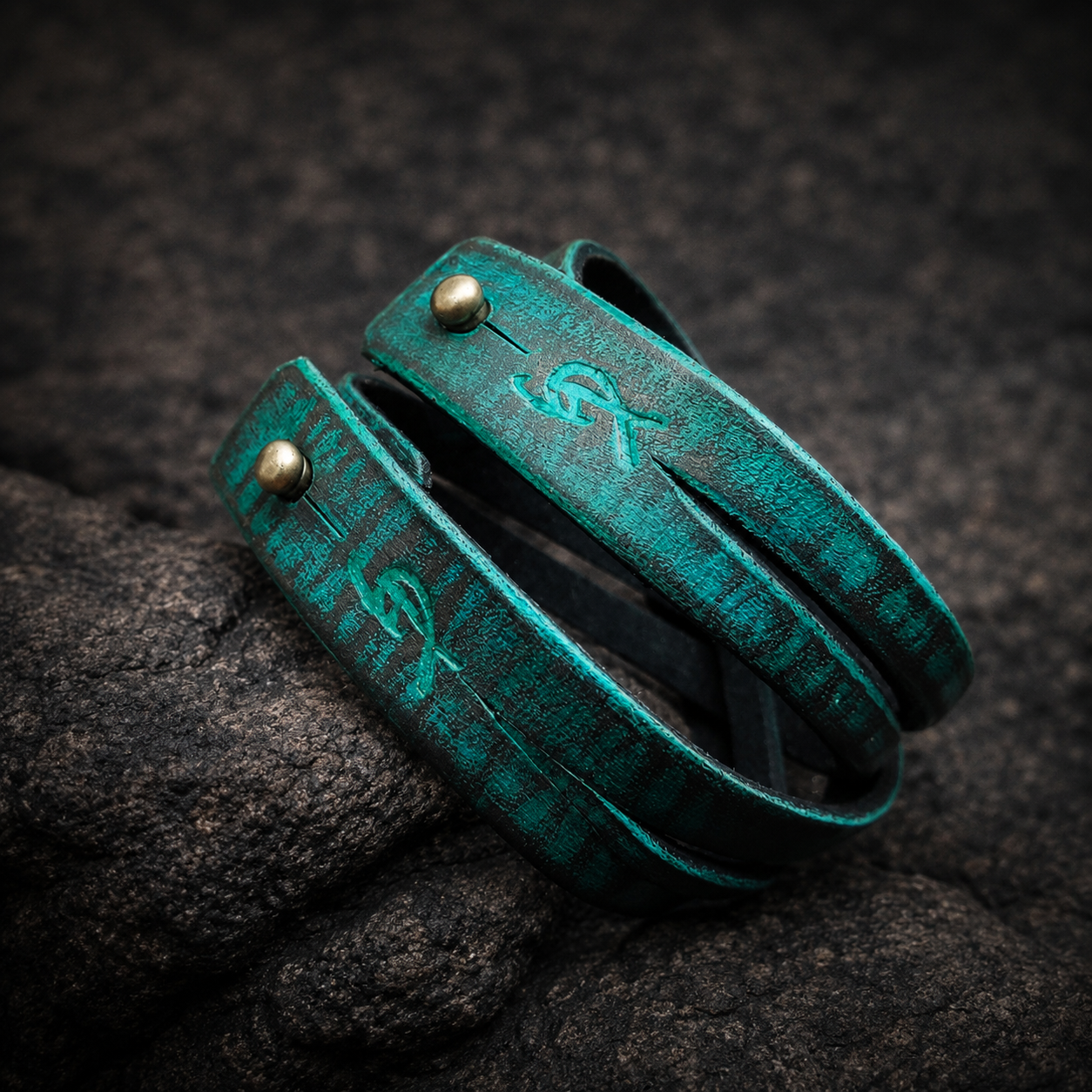 Mens Genuine Leather Cuff Bracelet with Turquoise Accents - Handcrafted Wrap Bracelet
