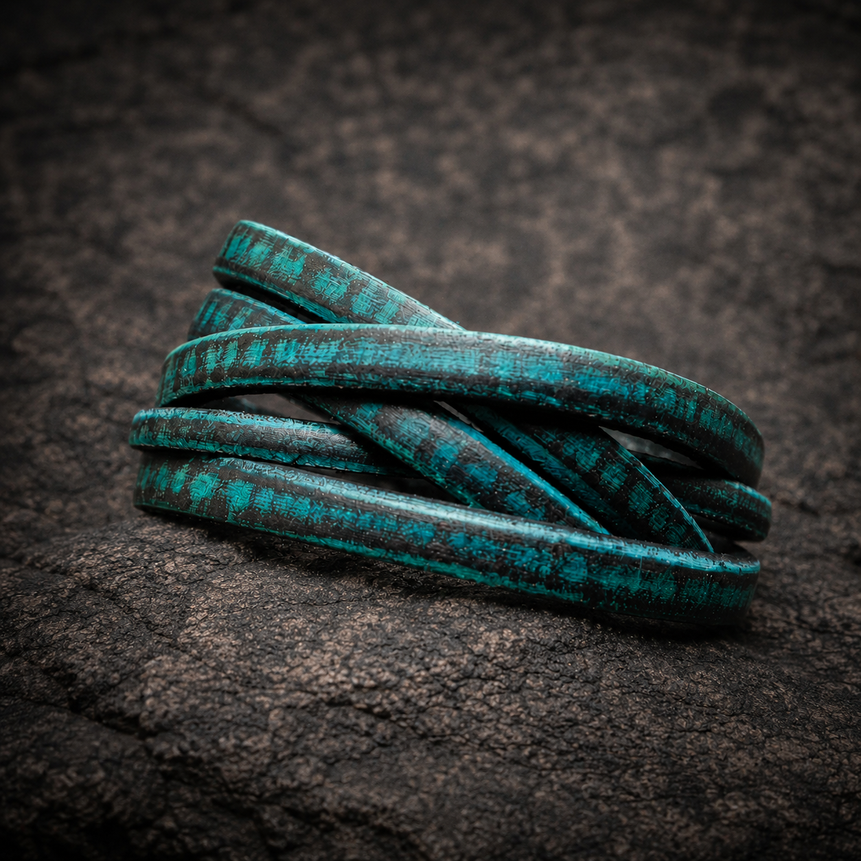 Mens Genuine Leather Cuff Bracelet with Turquoise Accents - Handcrafted Wrap Bracelet