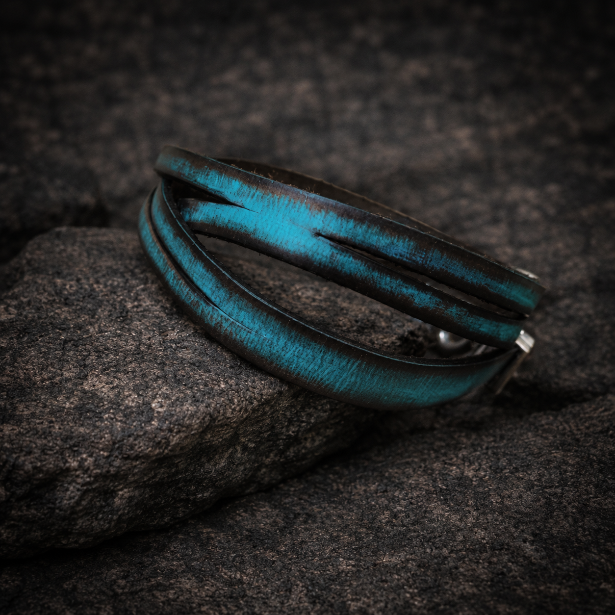 Mens Leather Wrap Bracelet with Silver Clasp - Genuine Leather Cuff for Mens Style