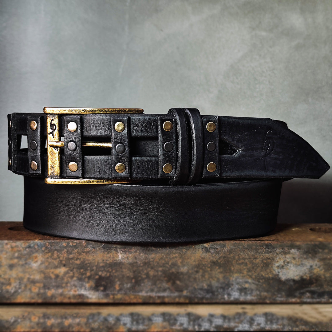 Handmade Black Leather Belt - Mens Jeans Belt - Genuine Leather - Unique Custom Design - X-mas Gift - Rocker Style