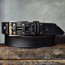 Handmade Black Leather Belt - Mens Jeans Belt - Genuine Leather - Unique Custom Design - X-mas Gift - Rocker Style