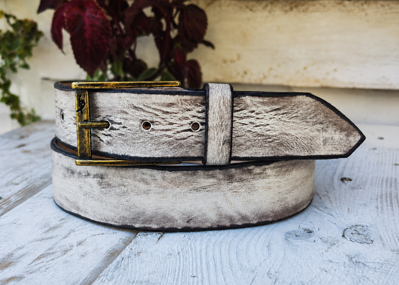 Handmade white creamy  Leather Belt with Beautiful Brown Wash - Unique and Stylish Accessory