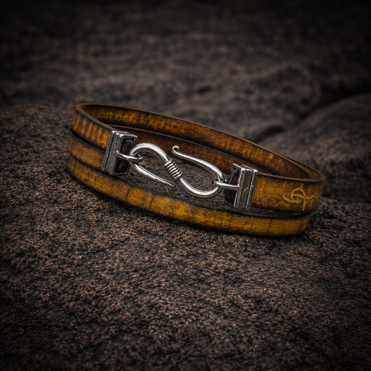 Genuine Leather Cuff Bracelet for Men - Brown Wrap with Silver Clasp