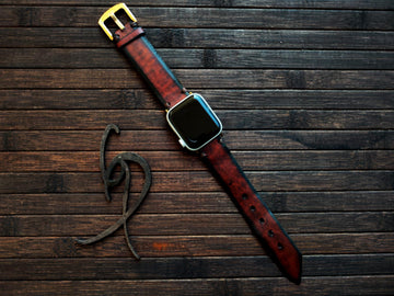 Brown Leather Apple Watch Band with Dark Edges - Stylish and Durable