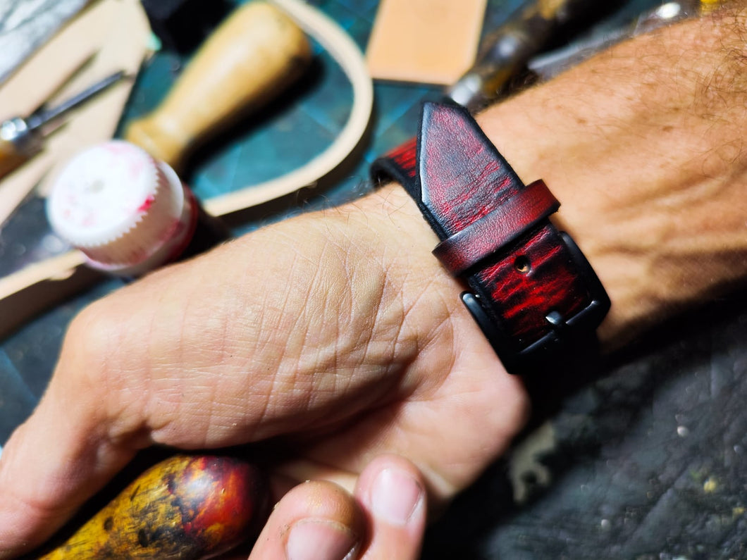 Apple Watch Band - Red Leather With black wash