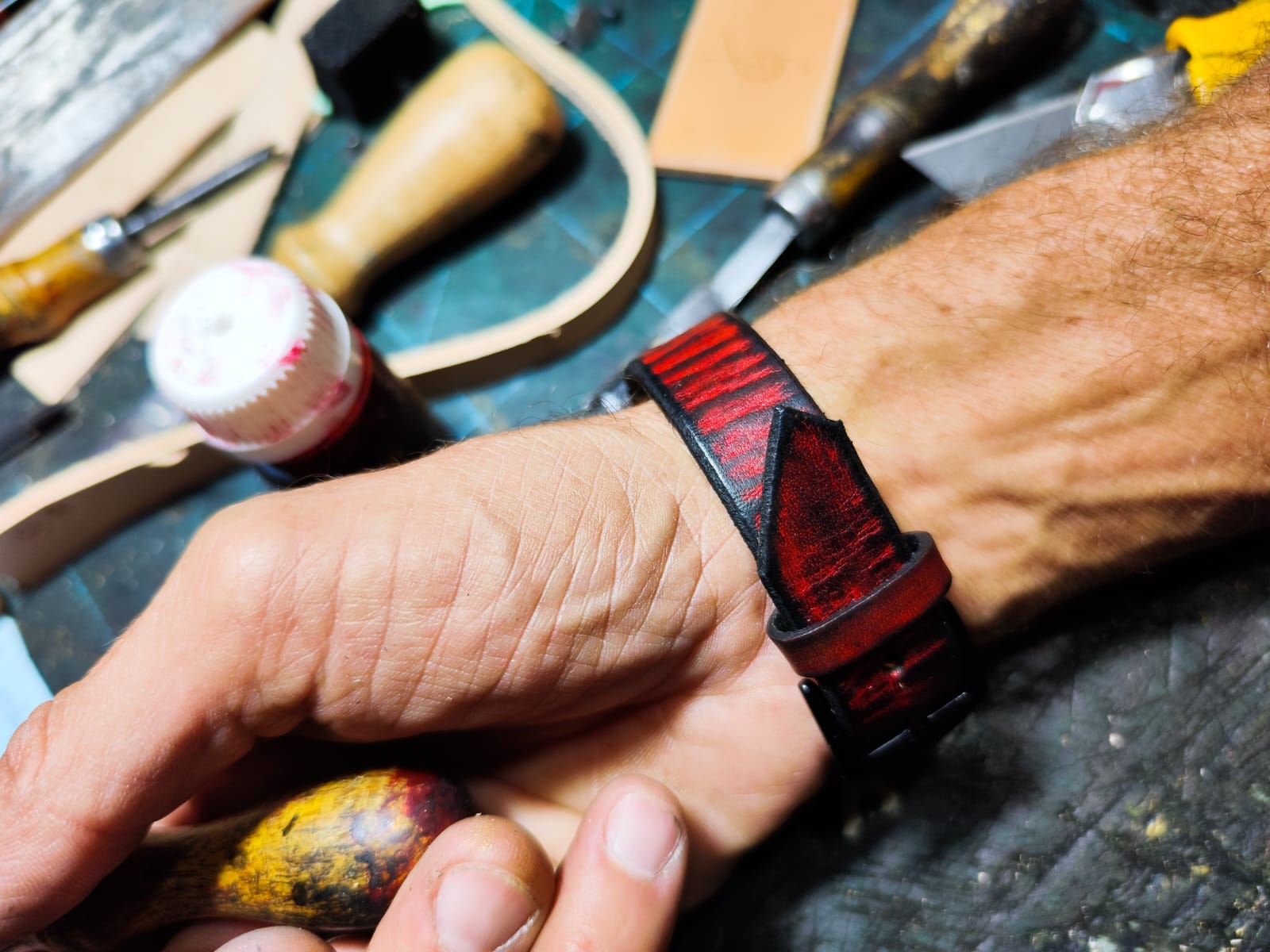 Apple Watch Band - Red Leather With black wash