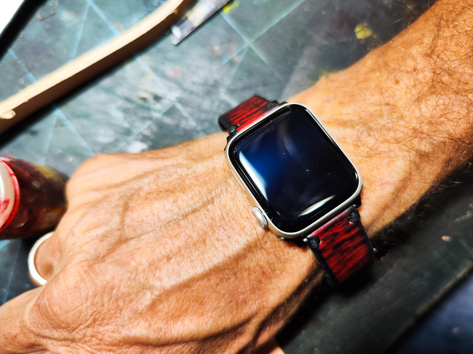 Apple Watch Band - Red Leather With black wash