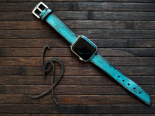 Apple Watch Band - Turquoise Leather With Dark Edges