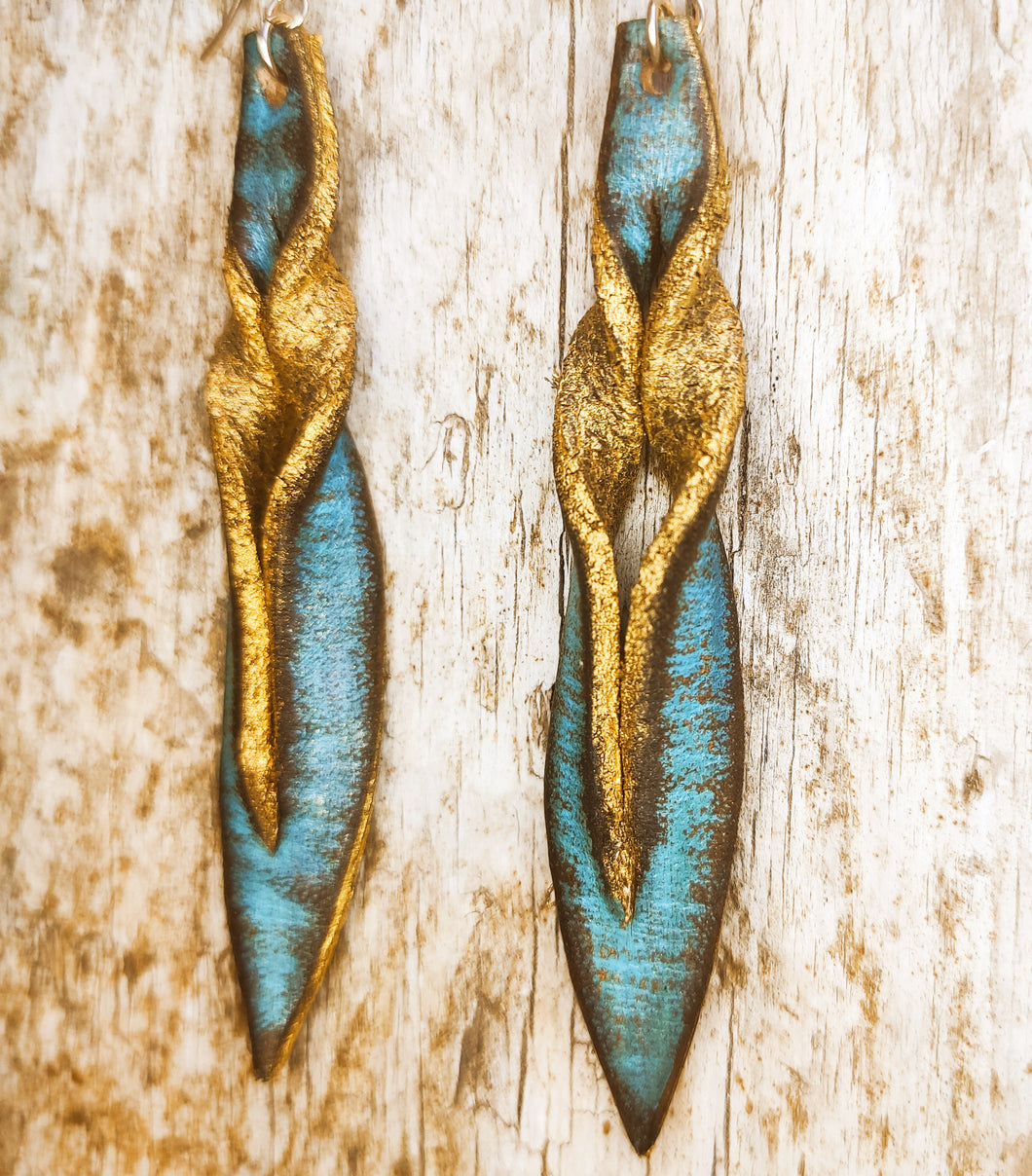 Turquoise Leather Earrings - Handcrafted Boho Statement Jewelry