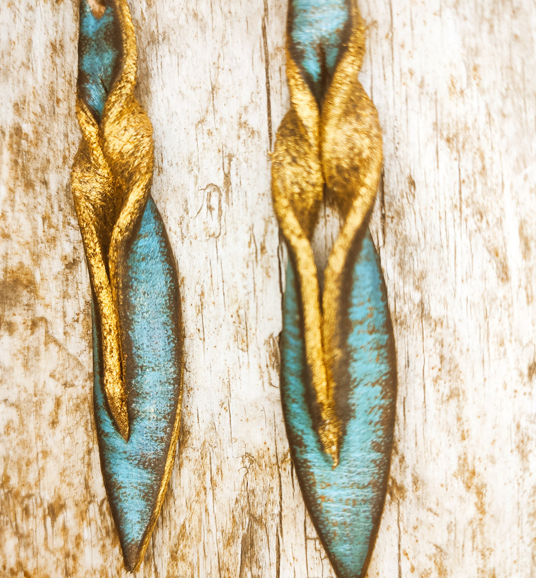 Turquoise Leather Earrings - Handcrafted Boho Statement Jewelry