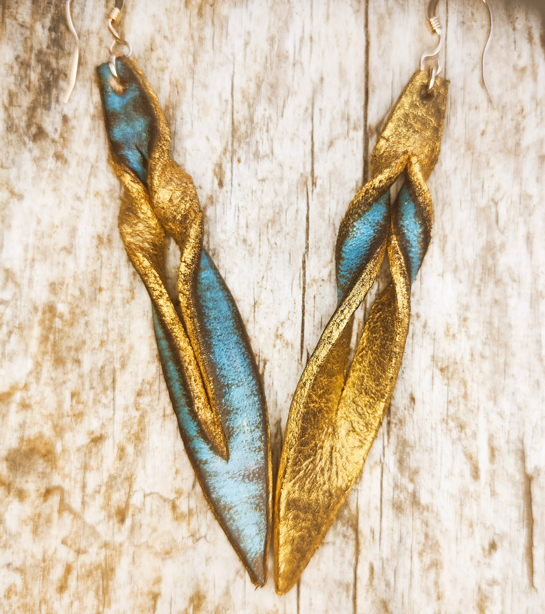 Turquoise Leather Earrings - Handcrafted Boho Statement Jewelry