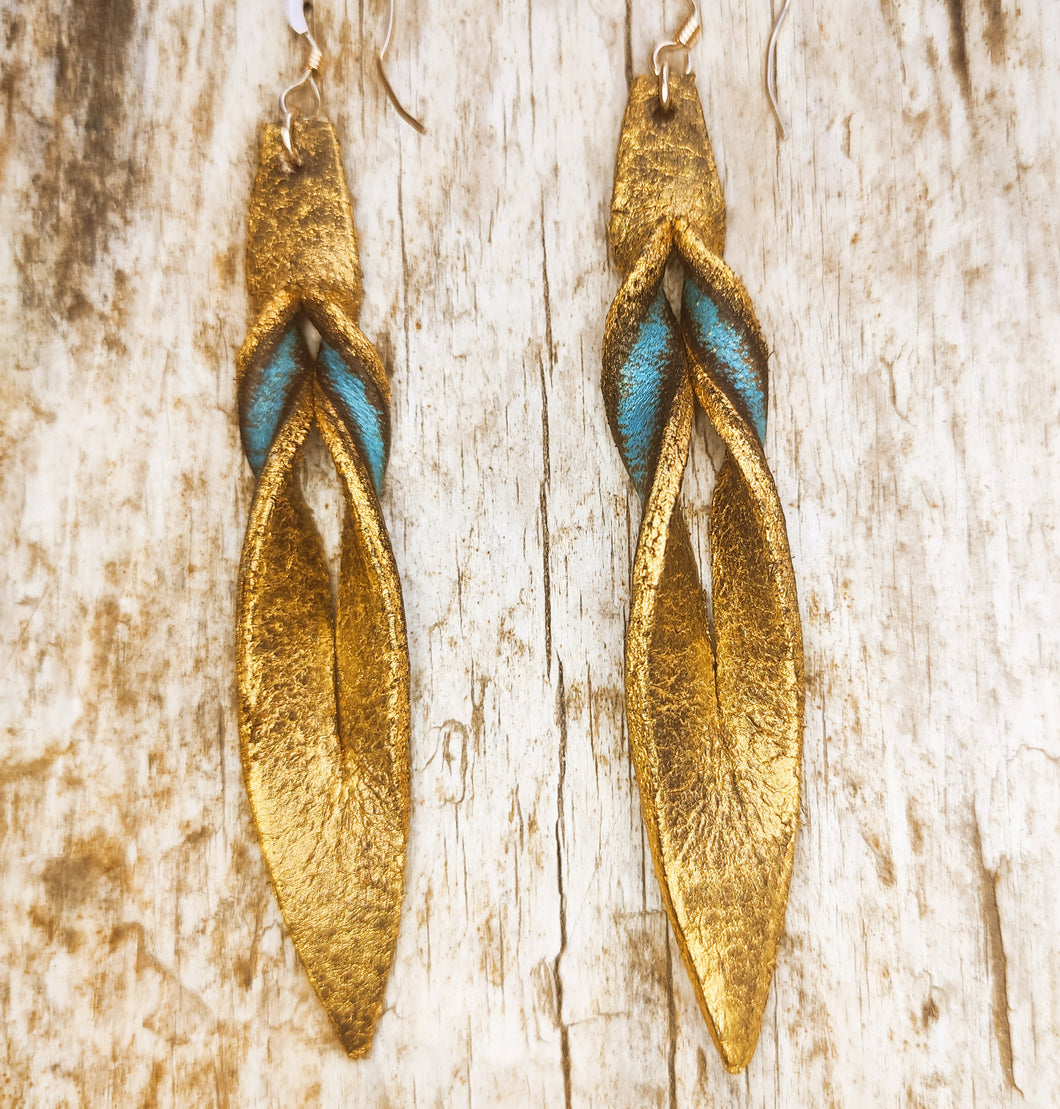 Turquoise Leather Earrings - Handcrafted Boho Statement Jewelry
