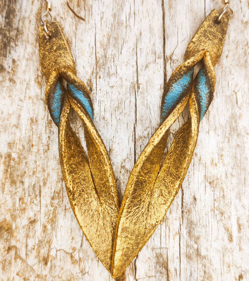 Turquoise Leather Earrings - Handcrafted Boho Statement Jewelry