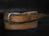 Light brown leather belt with dark edges