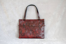 Handmade red leather bag with black wash and rivet  belt