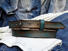 Narrow Belt - Turquoise With Brown Vintage Wash