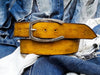Wide Leather Belt - Yellow with Light Brown Wash