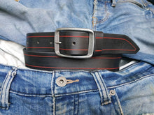Black leather belt with red line