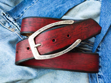 Wide Leather Belt - Red with Dark Wash
