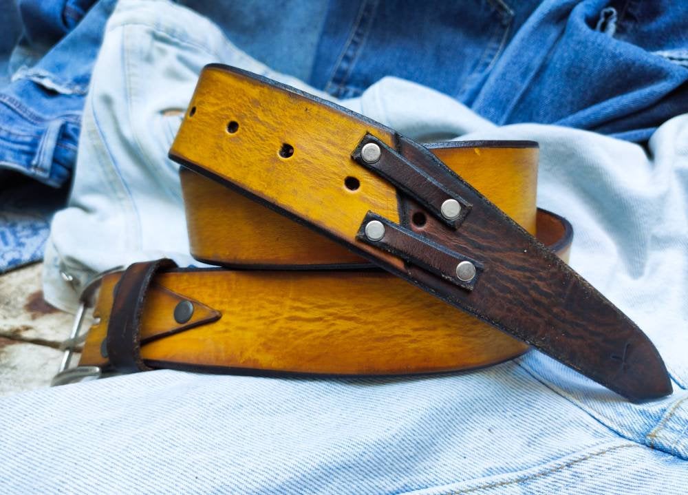 Two Pieces Belt - Wide Yellow & Brown