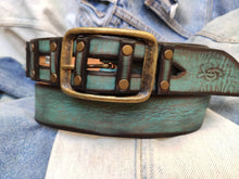Square Belt - Turquoise With Brown Wash