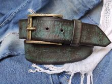 Turquoise belt with vintage wash - wide belt