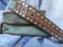 Half Rivet Belt - Turquoise With Brown Wash