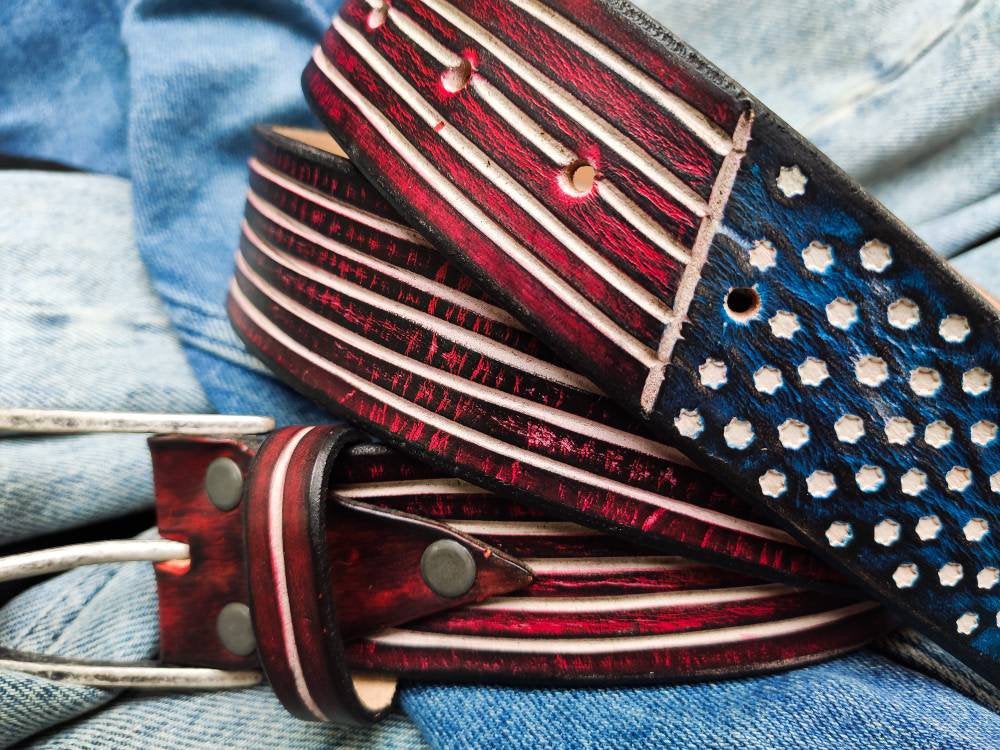 American Flag - leather belt