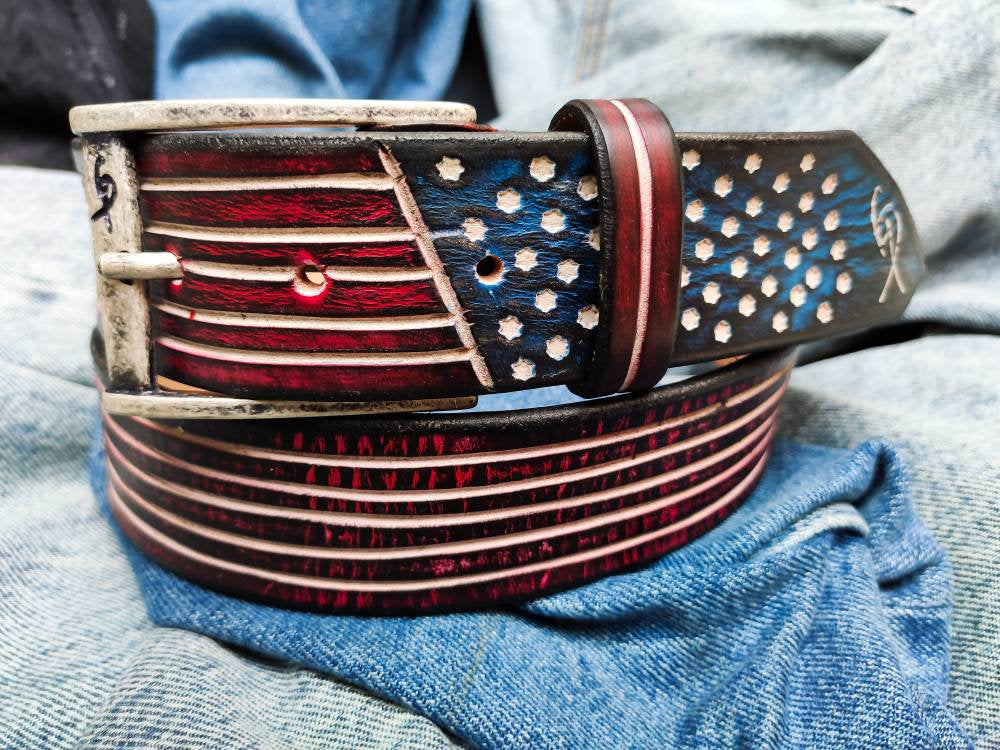 American Flag - leather belt