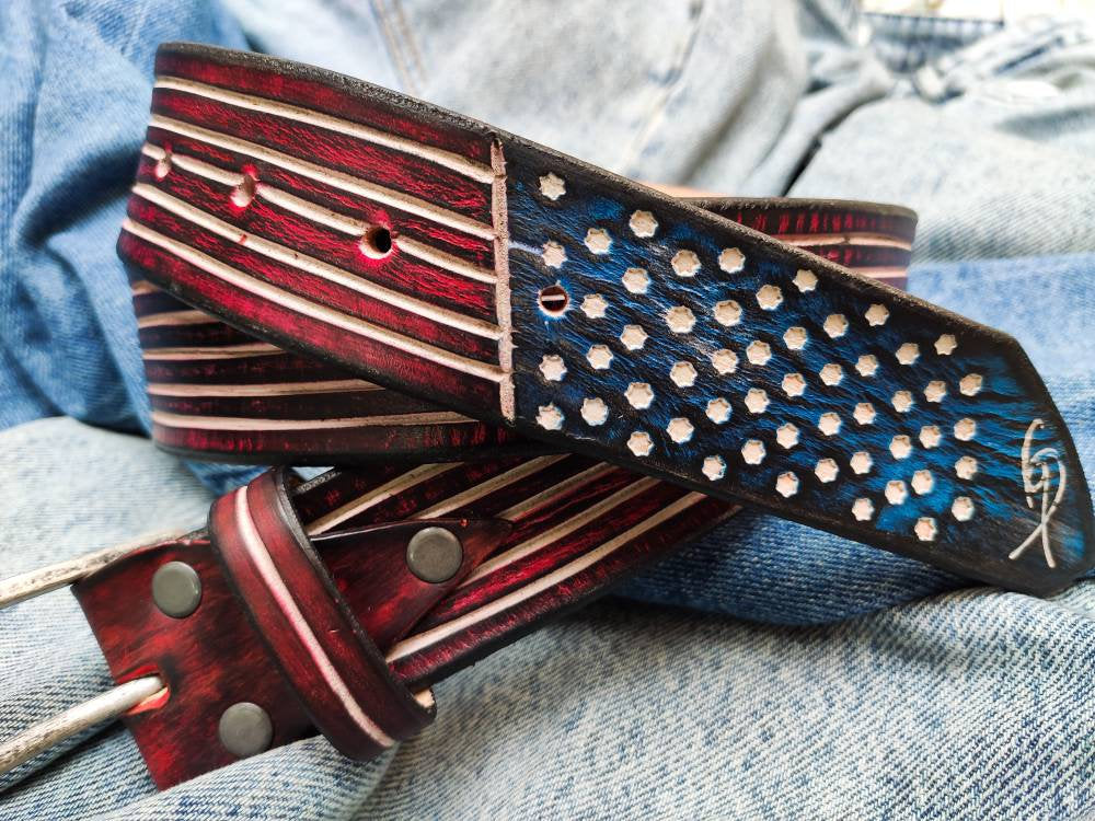 American Flag - leather belt