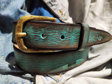 Turquoise belt with brown wash