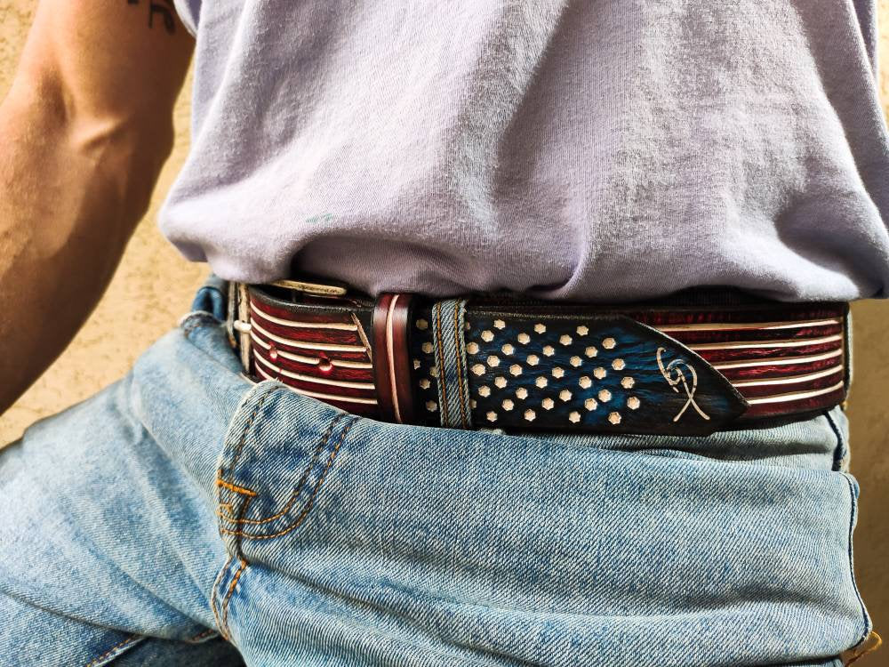 American Flag - leather belt