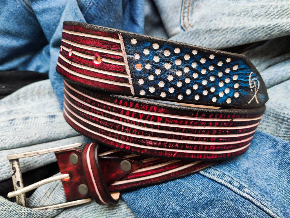 American Flag - leather belt