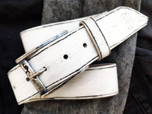 Vintage Leather Belt -  White with black Wash