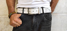 Vintage Leather Belt -  White with black Wash