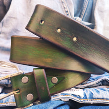Green leather belt with brown wash