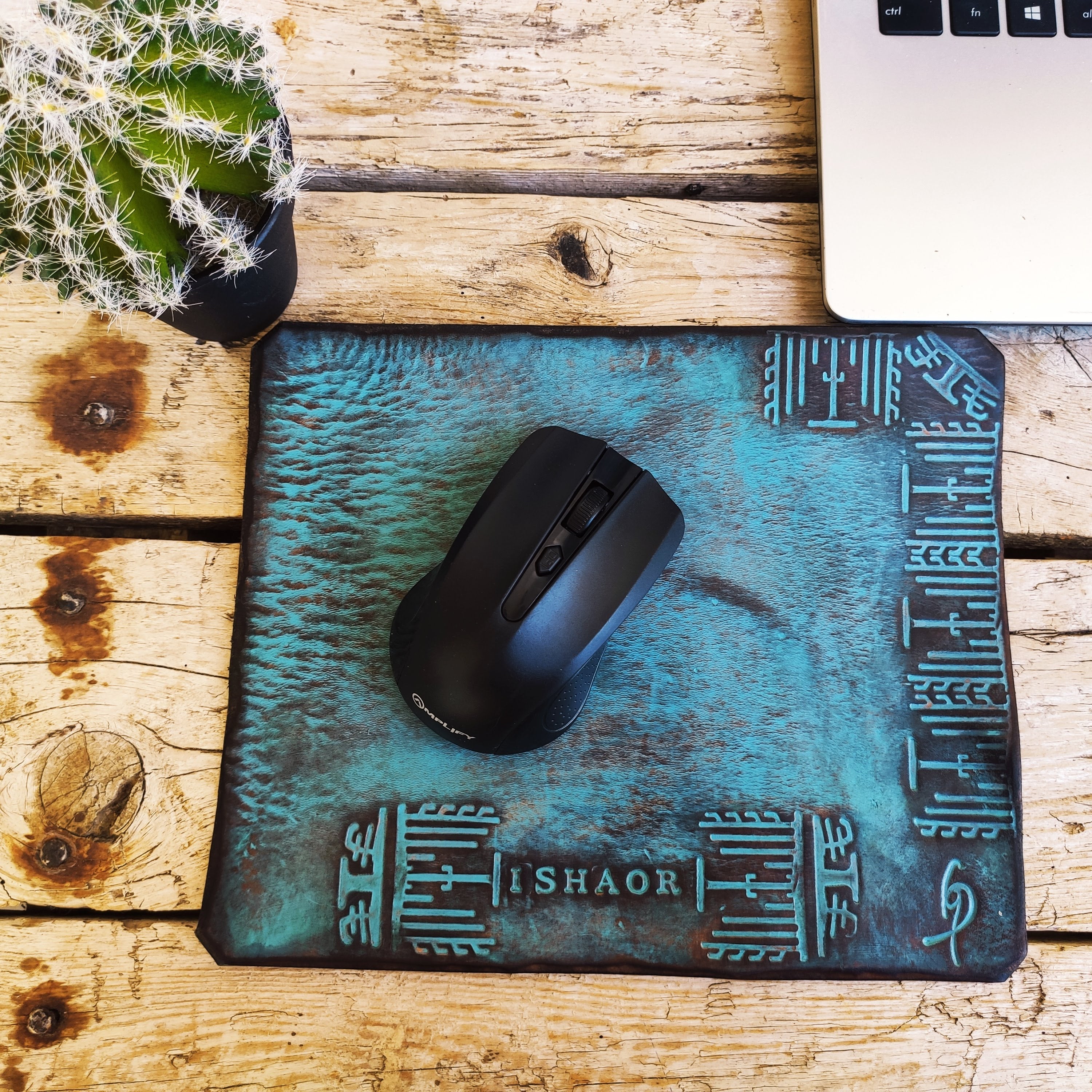 Turquoise Mouse pad with stamps