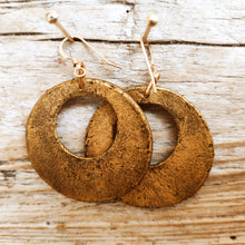 Brown leather round earrings