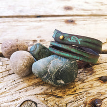 Turquoise Leather Wrap Bracelet with brown wash that you can personalized with name, the perfecy christmas gift