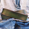 Handmade Green leather belt with brown wash, perfect for people that like speical look the perfect leather belt to wear with jeans .