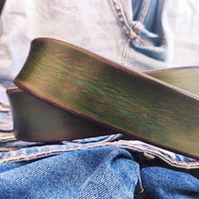 Green leather belt with brown wash