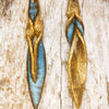 Handmade turquoise leather earing with brown wash and gold, you can wear it in both size, you get two beautiful earings in one.