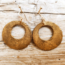 Brown leather round earrings