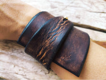 Wide brown leather wrap  bracelet design with unique geomtric shape and option to personalized the bracelet with name
