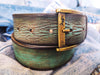A vintage turquoise leather belt with brown was, amazing unique color  the pefect gift for him for the holidays that you can personalized