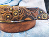 Dark brown men's belt embossed with motorcycle gears perfect men's gift for Christmas by Ishaor