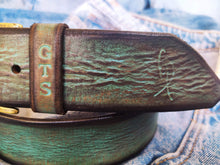 Vintage Leather Belt - Turquoise with brown Wash