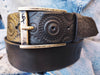 A handmade black leather belt embellished with stamps of motorcycle gear stunting belt for bikers the perfect gift for Motorcycle lovers